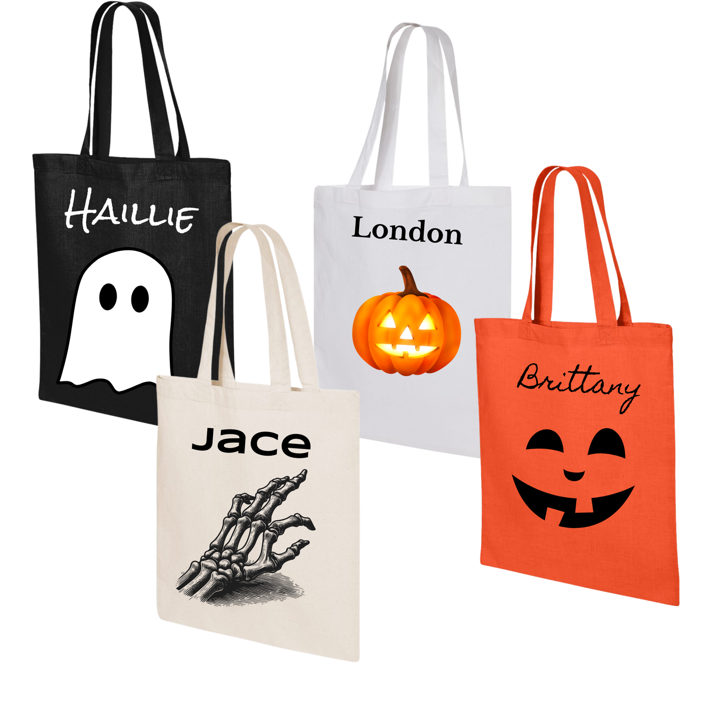 Personalized Halloween Treat Bags | Custom Name & Image Options | Skeleton, Witch, Ghost, Bat