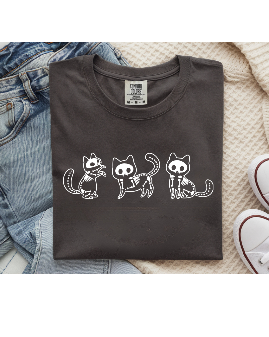 Skeleton Cat Halloween Shirt Comfort Colors Personalizable