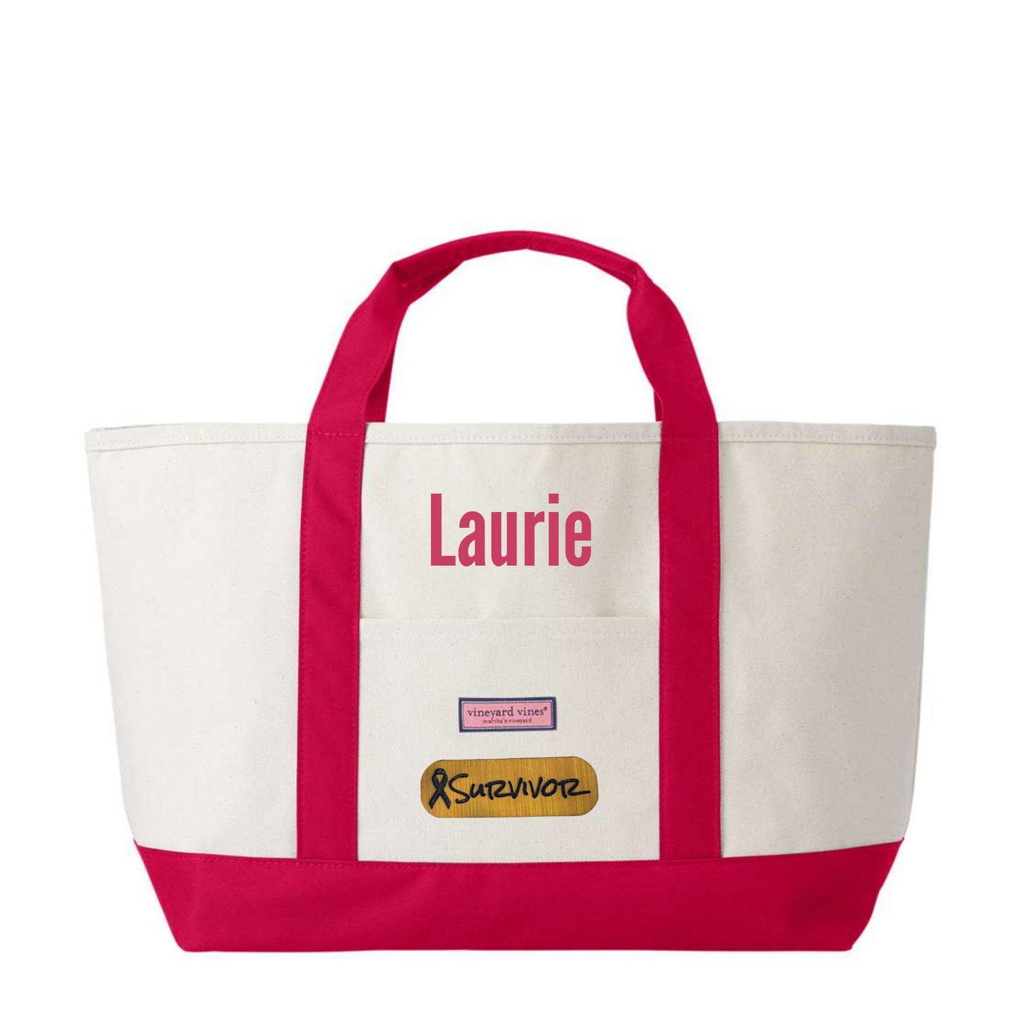 Vineyard Vines® Breast Cancer Awareness Tote - Personalized Tribute Edition - Light House Red