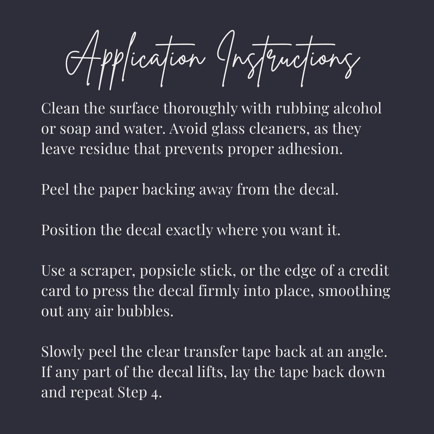 Vinyl decal application instructions