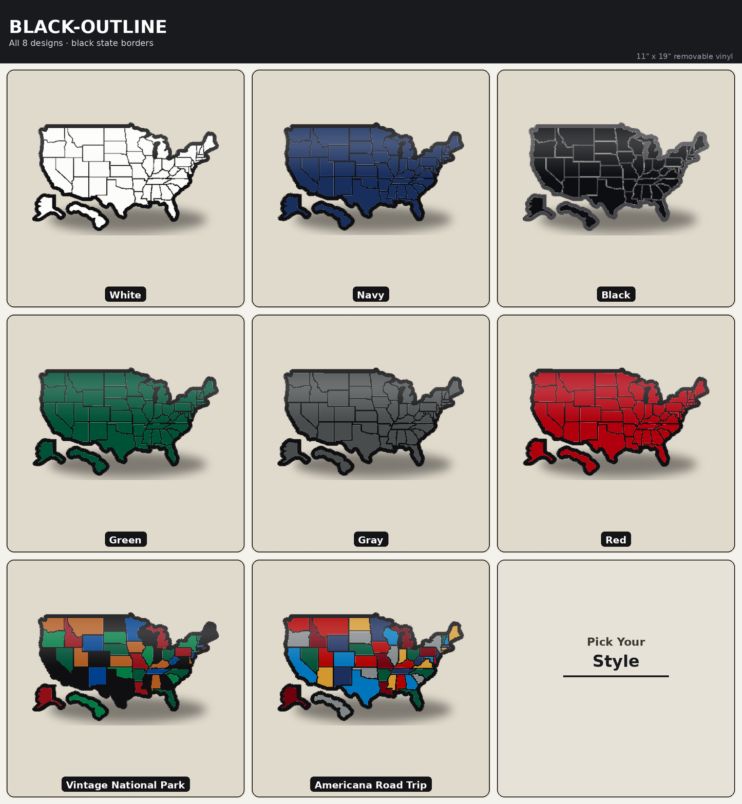 USA States Travel Map Decal for RV & Camper Windows