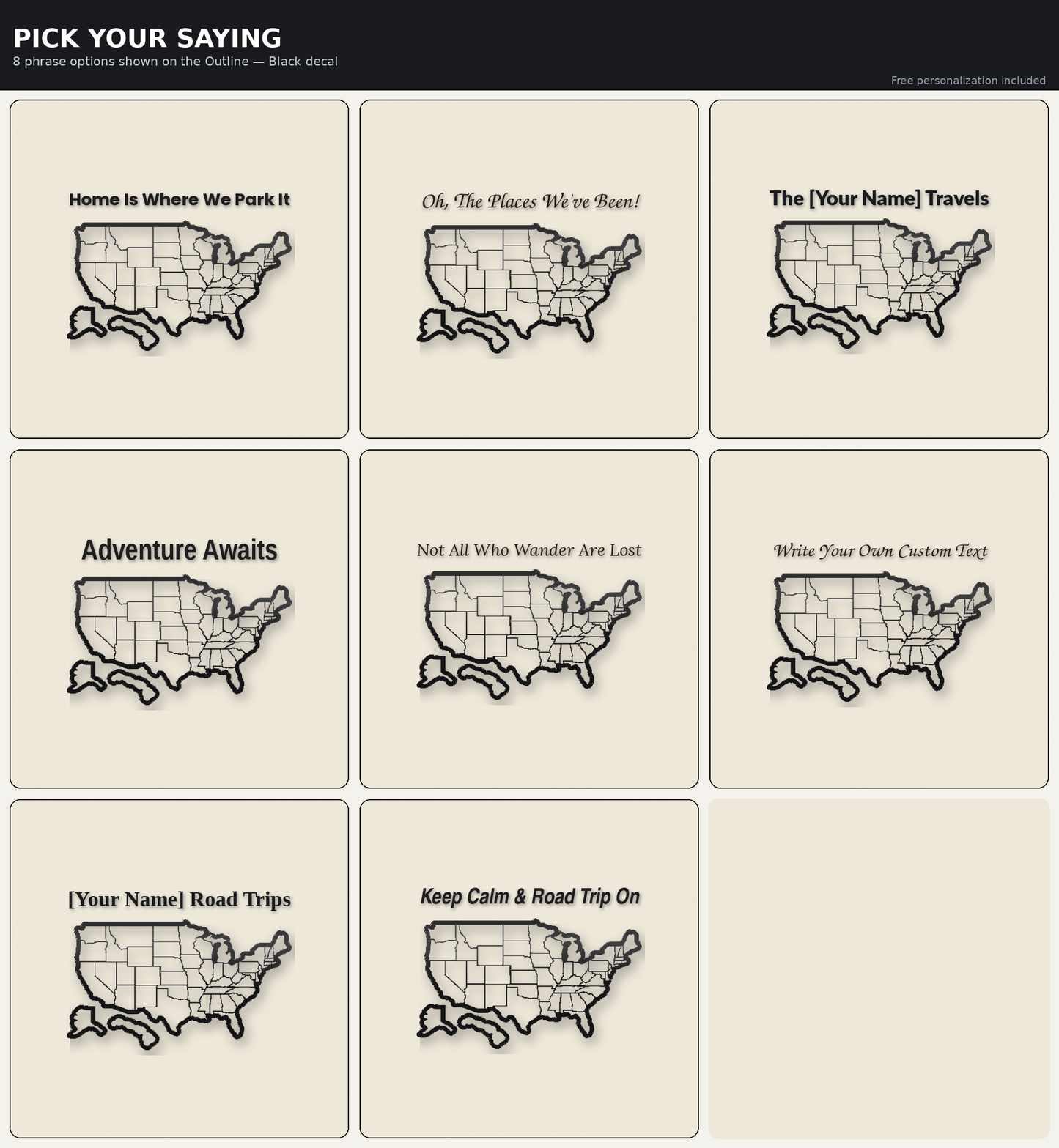 USA States Travel Map Decal for RV & Camper Windows