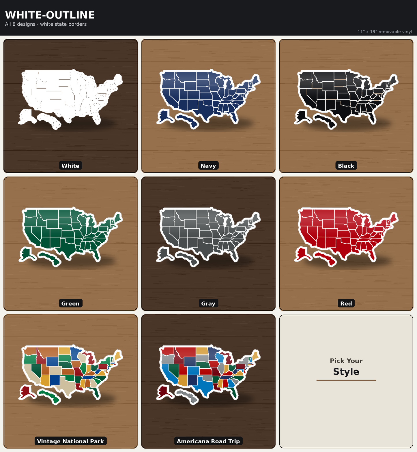 USA States Travel Map Decal for RV & Camper Windows