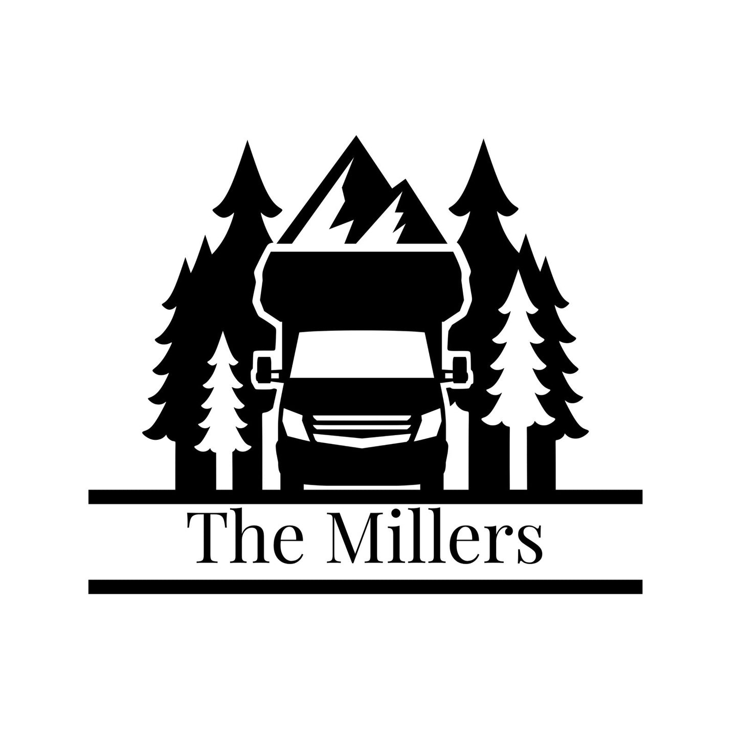 Alternate camper decal design with bold family last name