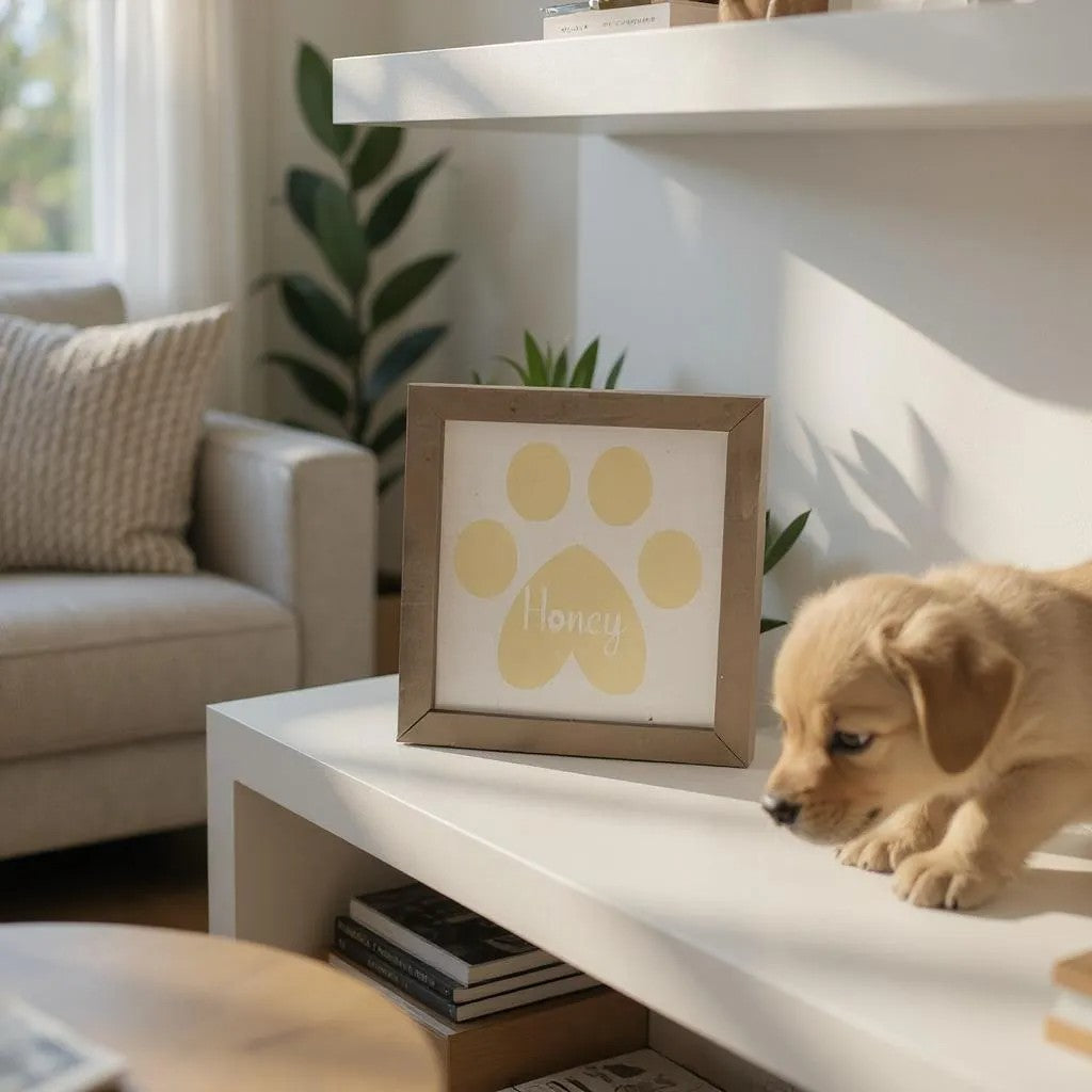 Dog Paw Print Sign, Personalized Dog Name inside Pawprint for Most Breeds, Dog Paw Print Art Keepsake, Unique Gift for Pet Lovers, Thoughtful Pet Loss Memorial