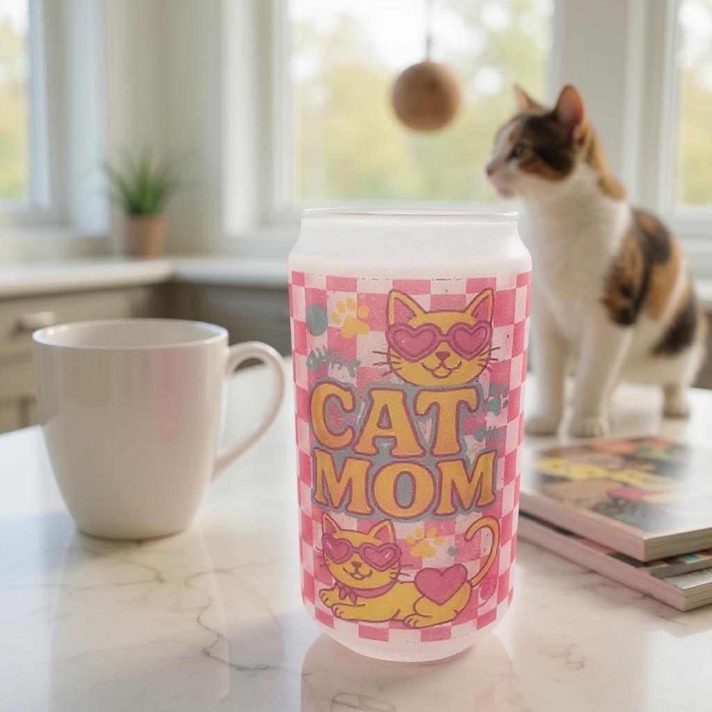 Dog Mom & Cat Mom Glass Can with Bamboo Lid & Straw | Cute Pet-Themed Gift for Animal Lovers, Great for Iced Coffee
