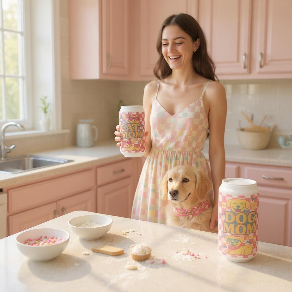 Dog Mom & Cat Mom Glass Can with Bamboo Lid & Straw | Cute Pet-Themed Gift for Animal Lovers, Great for Iced Coffee