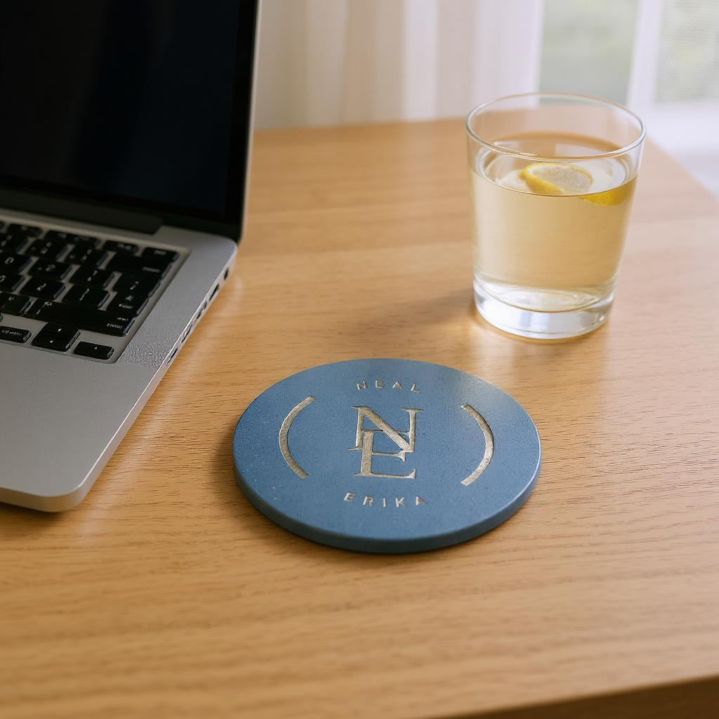 Personalized Engraved Coaster - Slate or Wood – Couples Monogram & Name - Set of 4