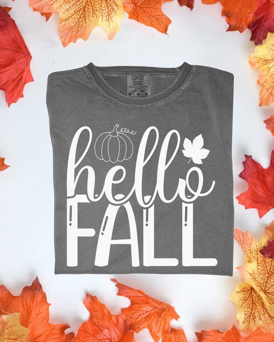 Hello Fall Comfort Colors Tee Autumn Graphic TShirt Cozy Fall Outfit Customizoo