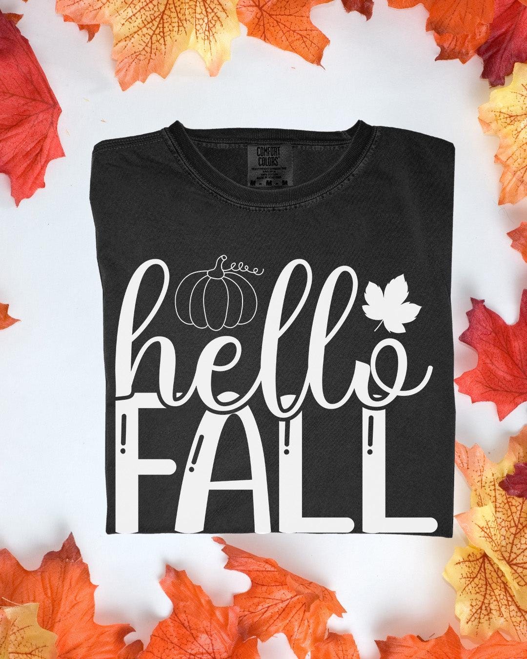 Hello Fall Comfort Colors Tee Autumn Graphic TShirt Cozy Fall Outfit Customizoo