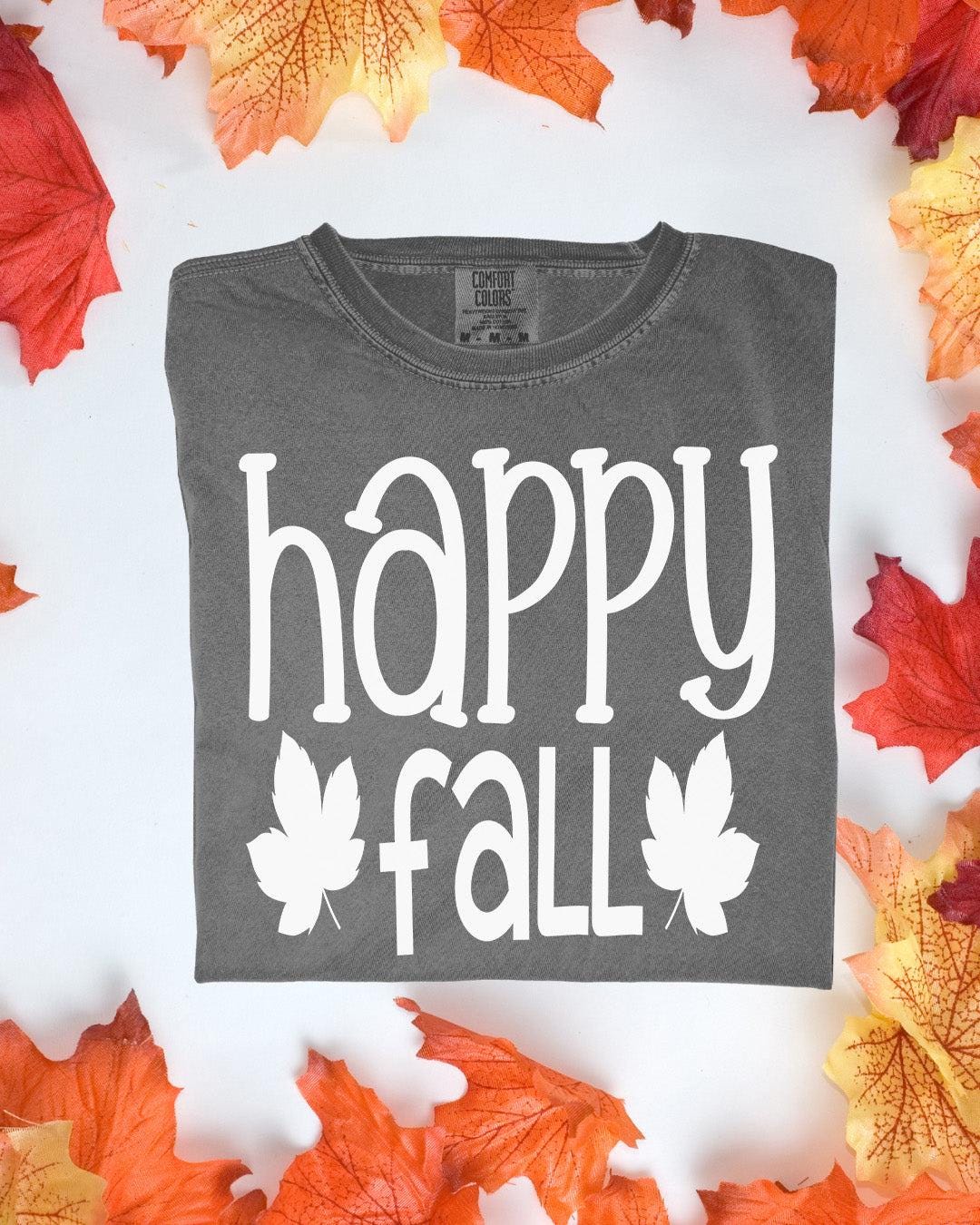 Happy Fall Comfort Colors Tee Autumn Graphic TShirt Cozy Fall Outfit Customizoo