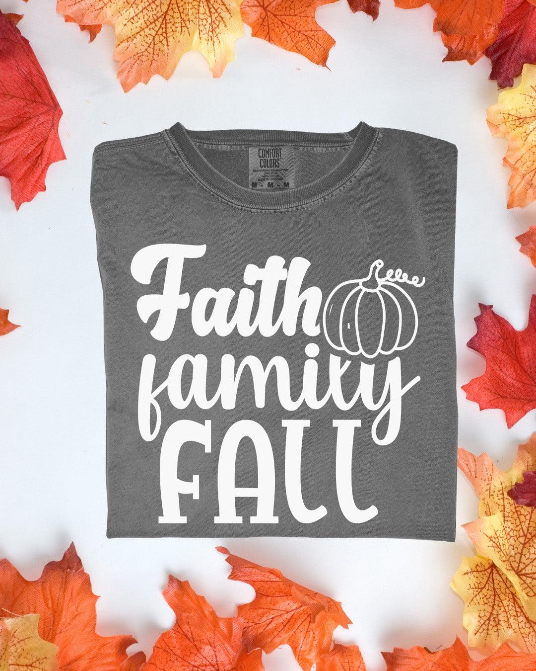 Faith Family Fall Comfort Colors Tee Autumn Graphic TShirt Cozy Fall Outfit Customizoo