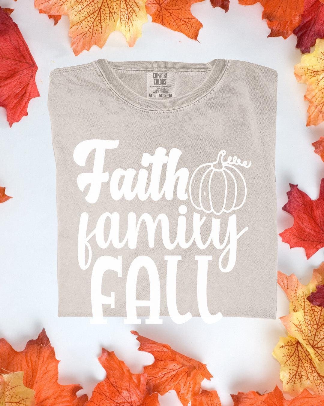 Faith Family Fall Comfort Colors Tee Autumn Graphic TShirt Cozy Fall Outfit Customizoo