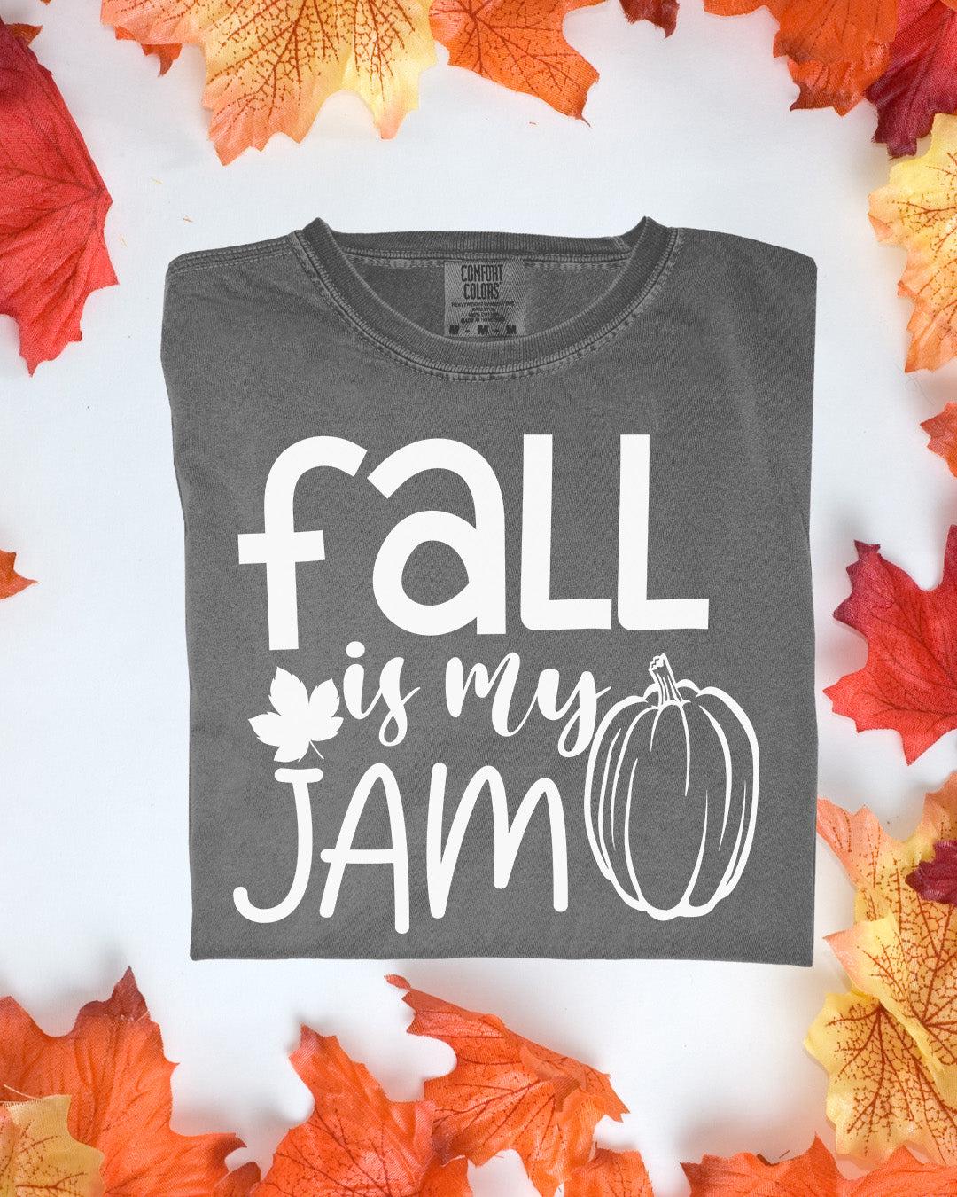 Fall Is My Jam Shirt Comfort Colors Tee Autumn Graphic T Shirt Cozy Fall Outfit Pumpkin & Leaves Customizoo