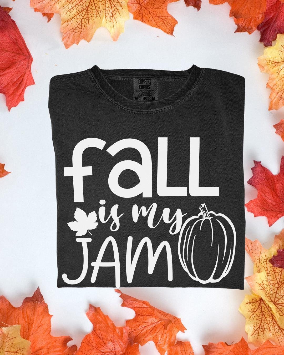 Fall Is My Jam Shirt Comfort Colors Tee Autumn Graphic T Shirt Cozy Fall Outfit Pumpkin & Leaves Customizoo