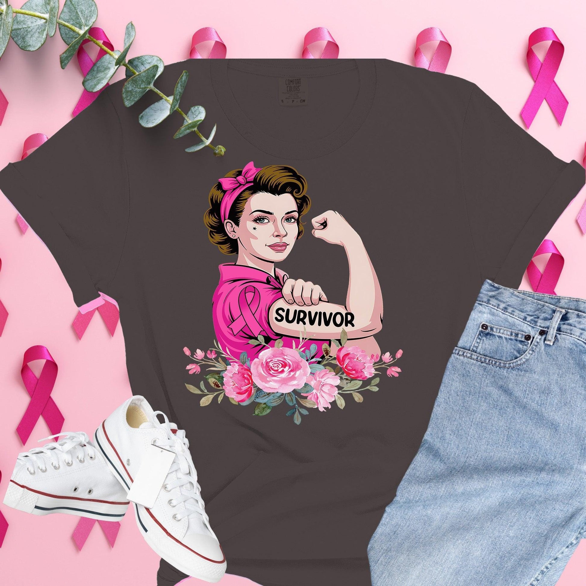 Breast Cancer Awareness Shirt on Comfort Colors® Tee – Pink Ribbon, October Support, Halloween Theme