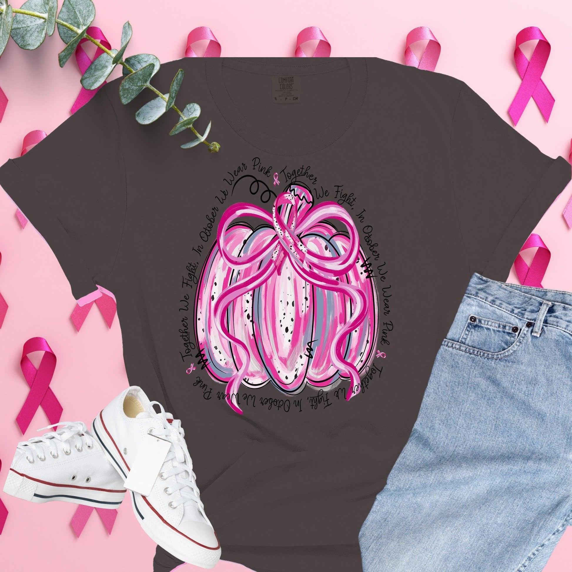 Breast Cancer Awareness Shirt on Comfort Colors® Tee – Pink Ribbon, October Support, Halloween Theme