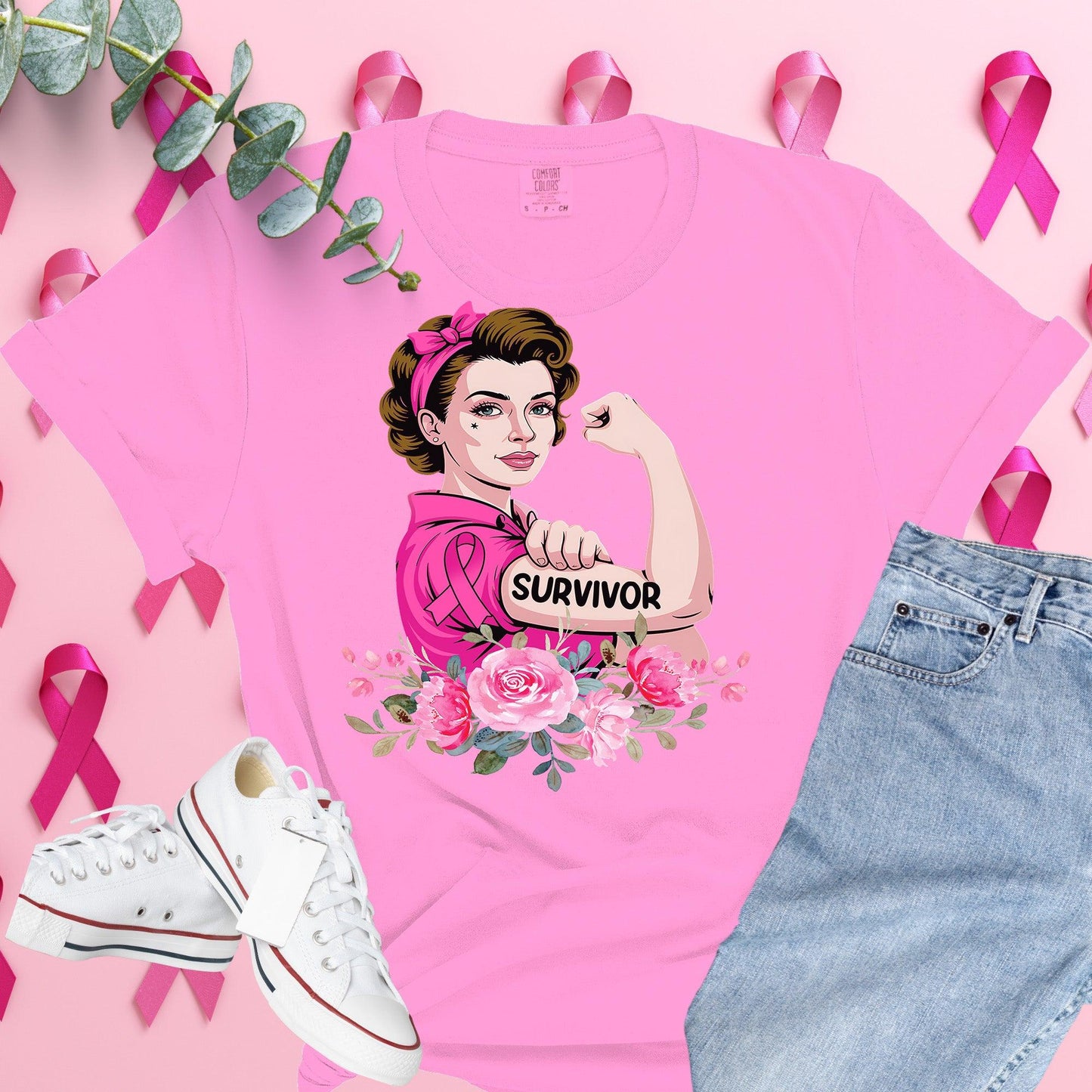 Breast Cancer Awareness Shirt on Comfort Colors® Tee – Pink Ribbon, October Support, Halloween Theme