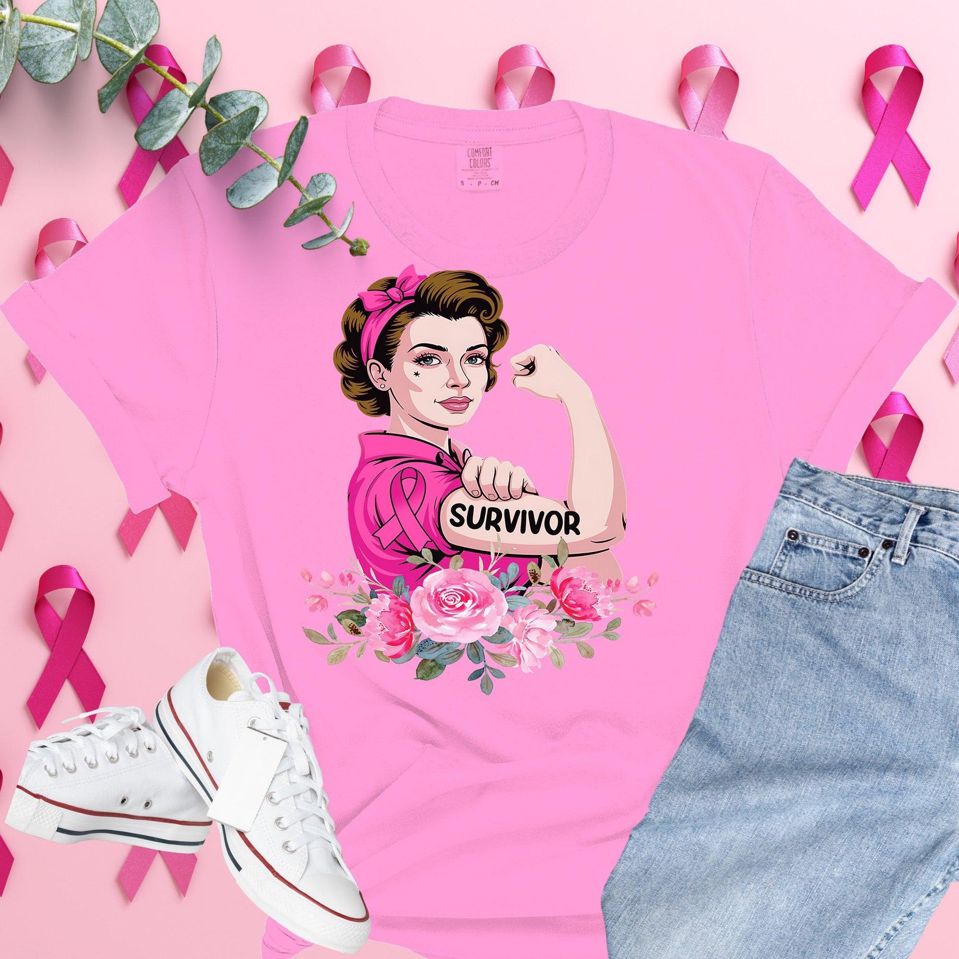 Breast Cancer Awareness Shirt on Comfort Colors® Tee – Pink Ribbon, October Support, Halloween Theme