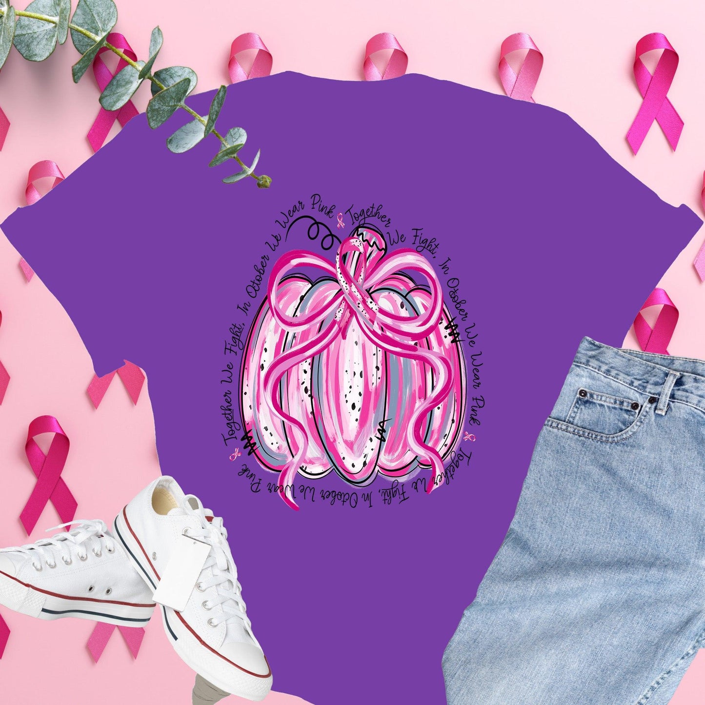 Breast Cancer Awareness Shirt on Comfort Colors® Tee – Pink Ribbon, October Support, Halloween Theme