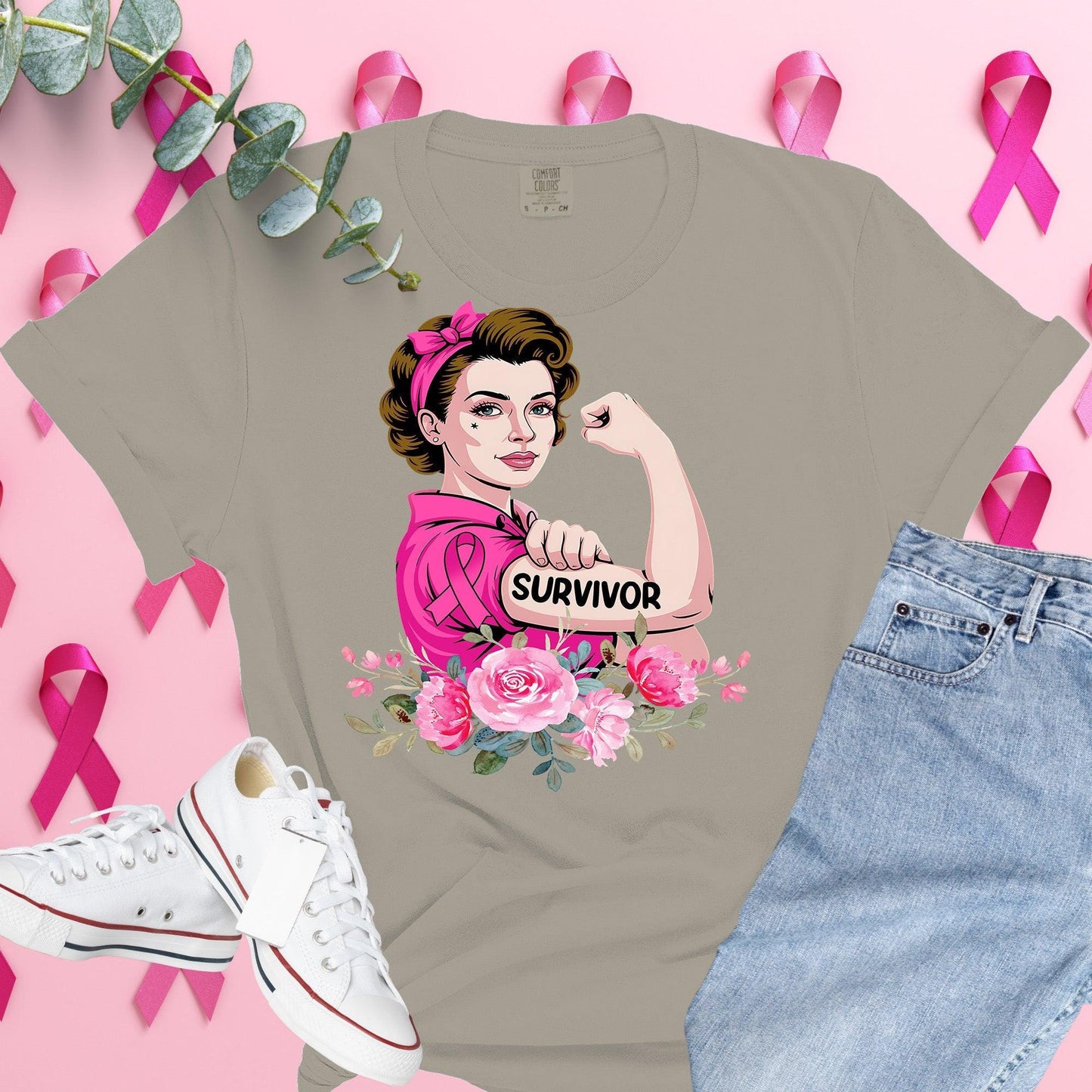 Breast Cancer Awareness Shirt on Comfort Colors® Tee – Pink Ribbon, October Support, Halloween Theme