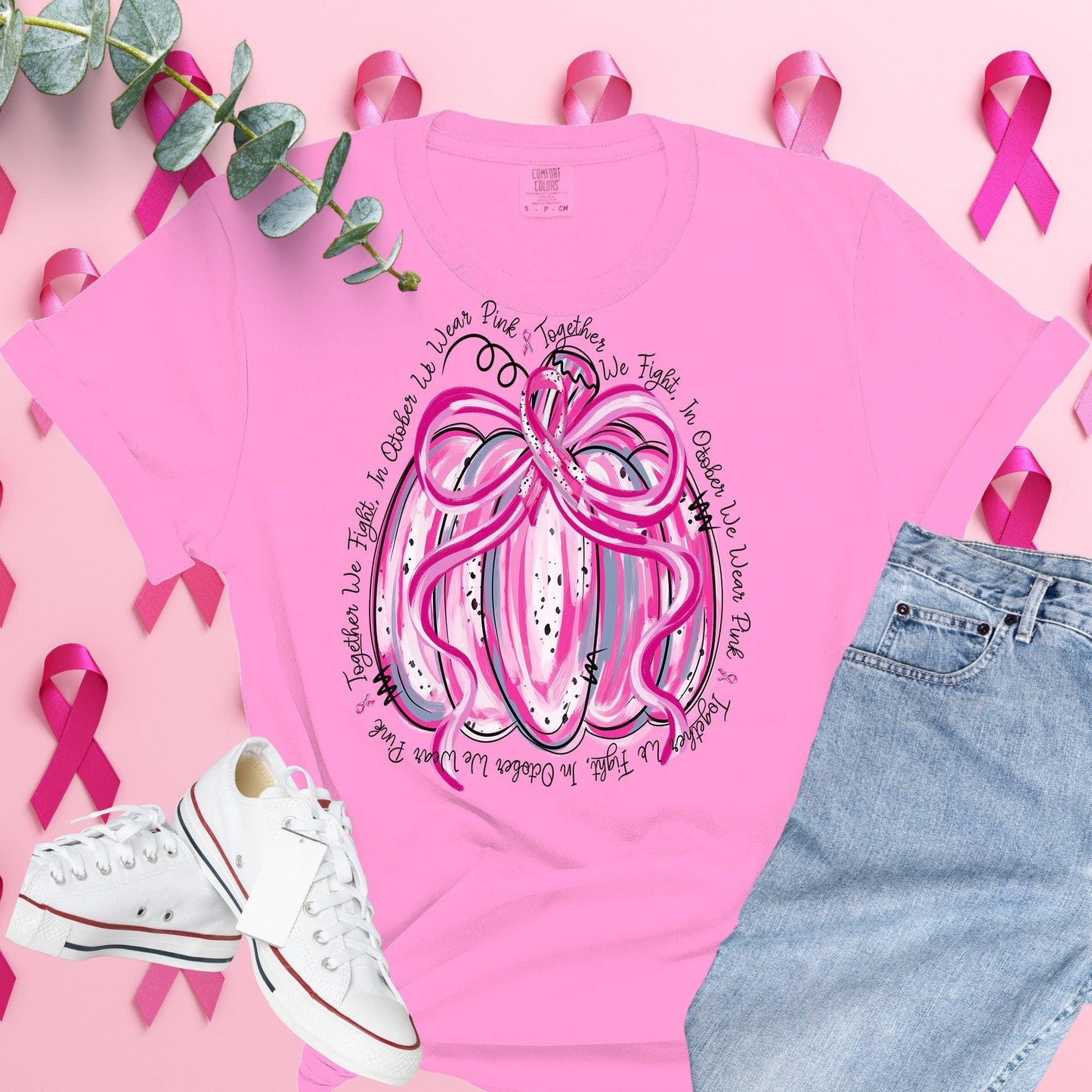 Breast Cancer Awareness Shirt on Comfort Colors® Tee – Pink Ribbon, October Support, Halloween Theme