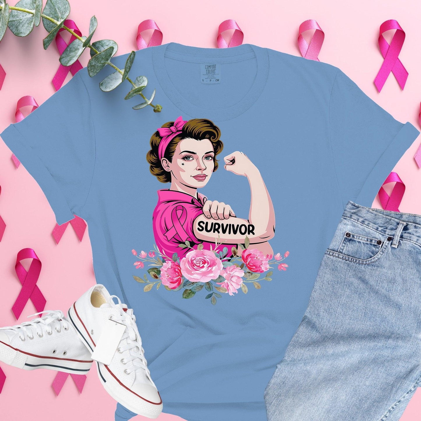 Breast Cancer Awareness Shirt on Comfort Colors® Tee – Pink Ribbon, October Support, Halloween Theme