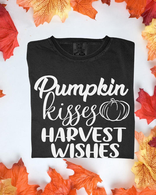 Pumpkin Kisses Harvest Wishes Comfort Colors Tee Autumn Graphic TShirt Cozy Fall Outfit Customizoo