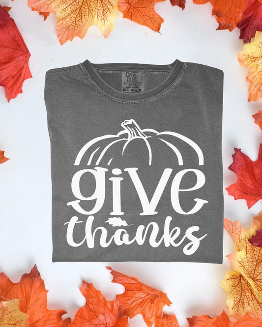 Give Thanks Comfort Colors Tee Autumn Graphic TShirt Cozy Fall Outfit Customizoo