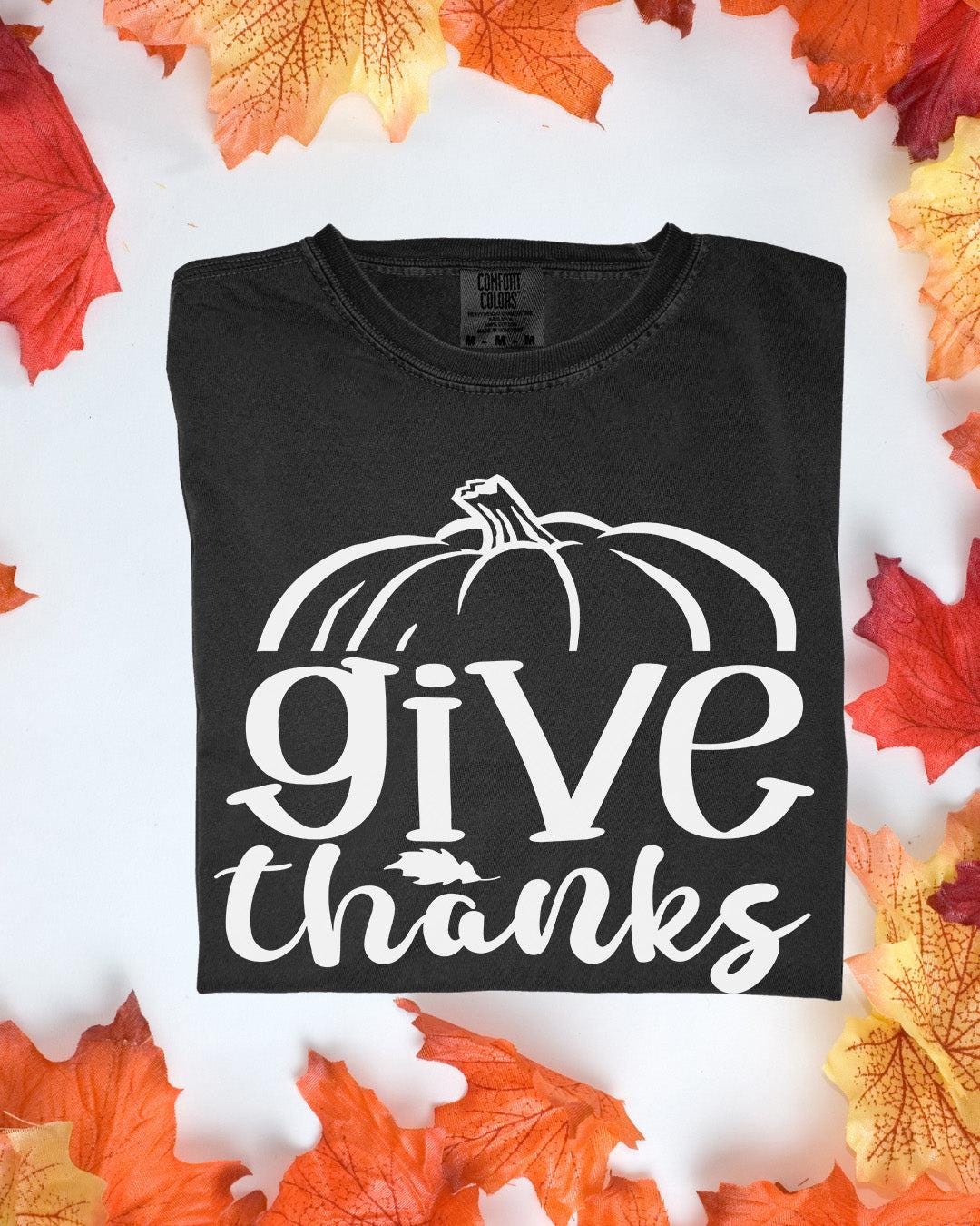 Give Thanks Comfort Colors Tee Autumn Graphic TShirt Cozy Fall Outfit Customizoo