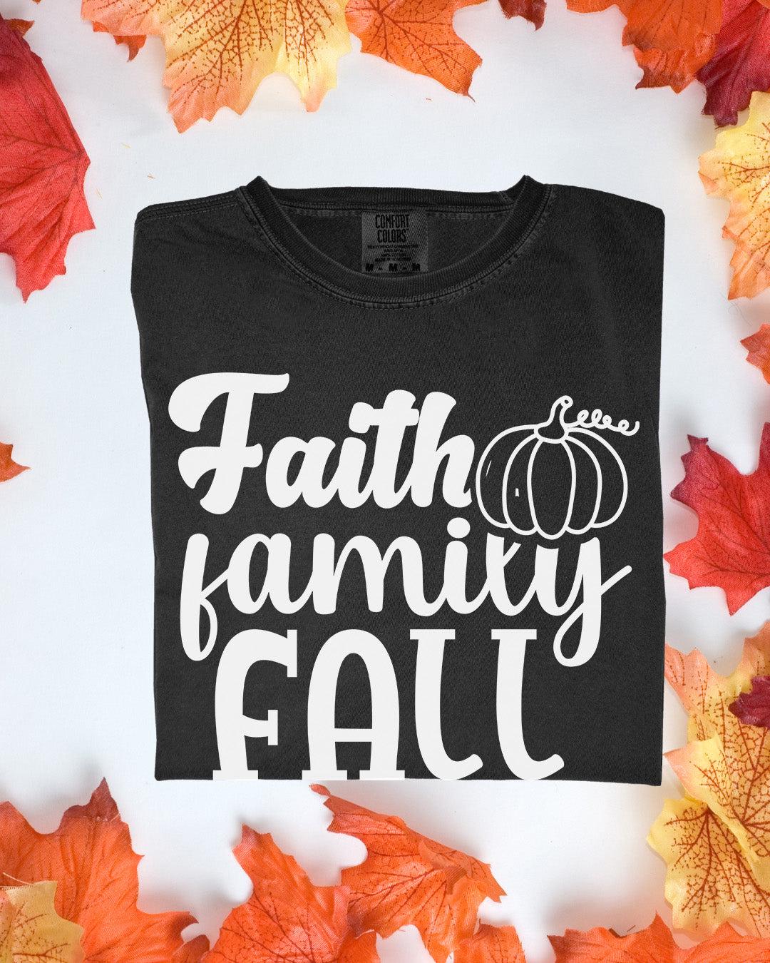 Faith Family Fall Comfort Colors Tee Autumn Graphic TShirt Cozy Fall Outfit Customizoo