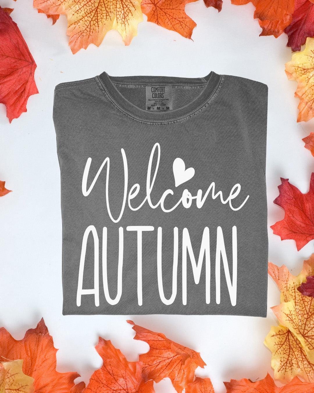 Welcome Autumn Comfort Colors Tee Autumn Graphic TShirt Cozy Fall Outfit Customizoo