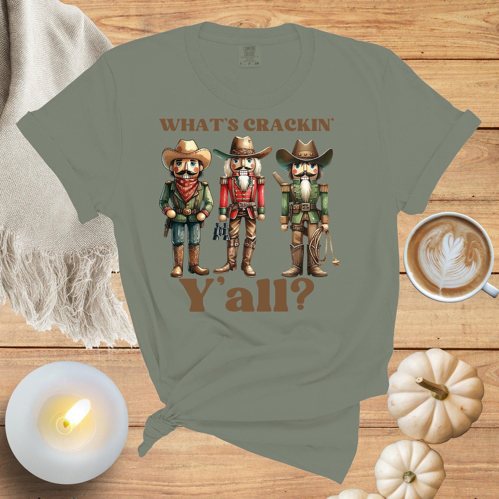 What&#39;s Crackin&#39; Y&#39;all Shirt Funny Nutcracker Cowboy Fall Graphic Tee Western Holiday Top