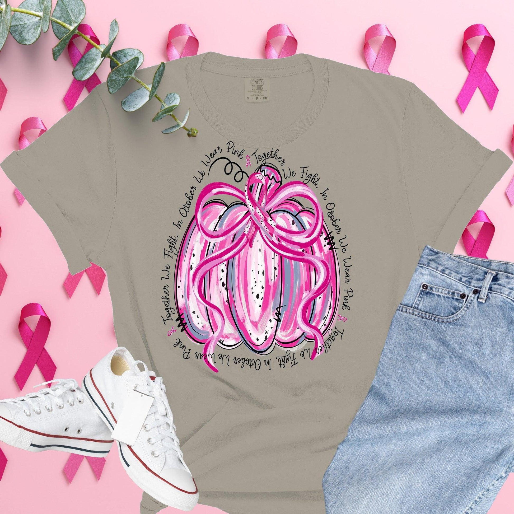 Breast Cancer Awareness Shirt on Comfort Colors® Tee – Pink Ribbon, October Support, Halloween Theme