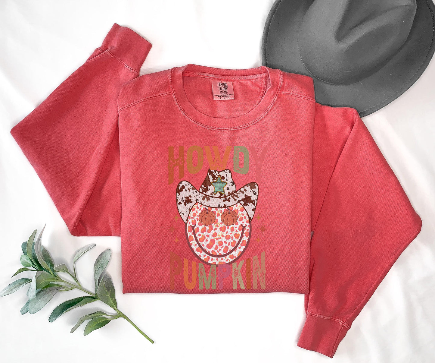 Howdy Pumpkin Shirt Western Fall Graphic Tee with Cowboy Hat Pumpkin