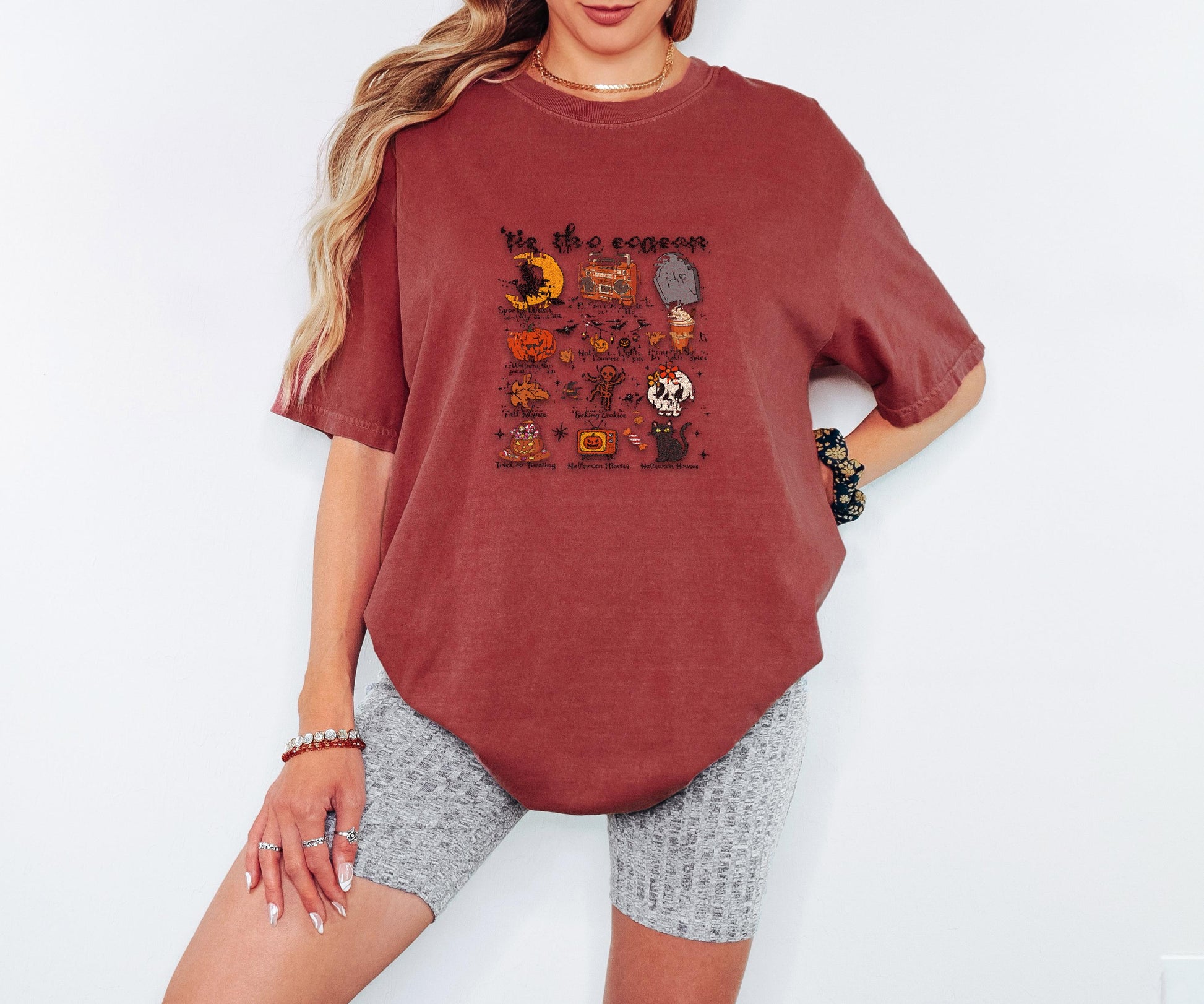 Halloween Shirt Tis the Season Fall Graphic Tee Spooky Icons Pumpkin Spice Top