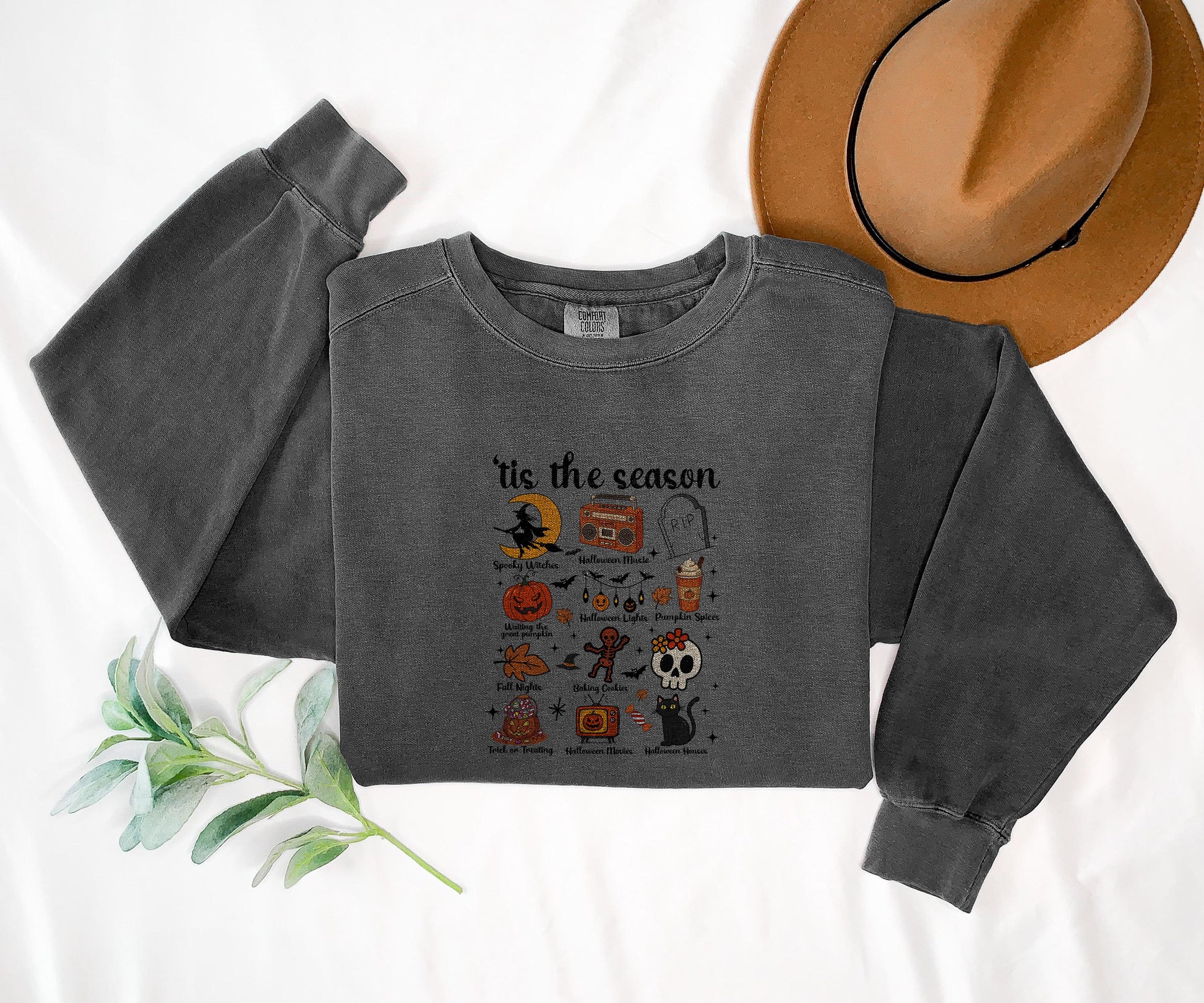 Halloween Shirt Tis the Season Fall Graphic Tee Spooky Icons Pumpkin Spice Top