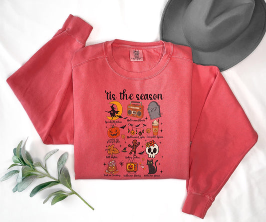 Halloween Shirt Tis the Season Fall Graphic Tee Spooky Icons Pumpkin Spice Top