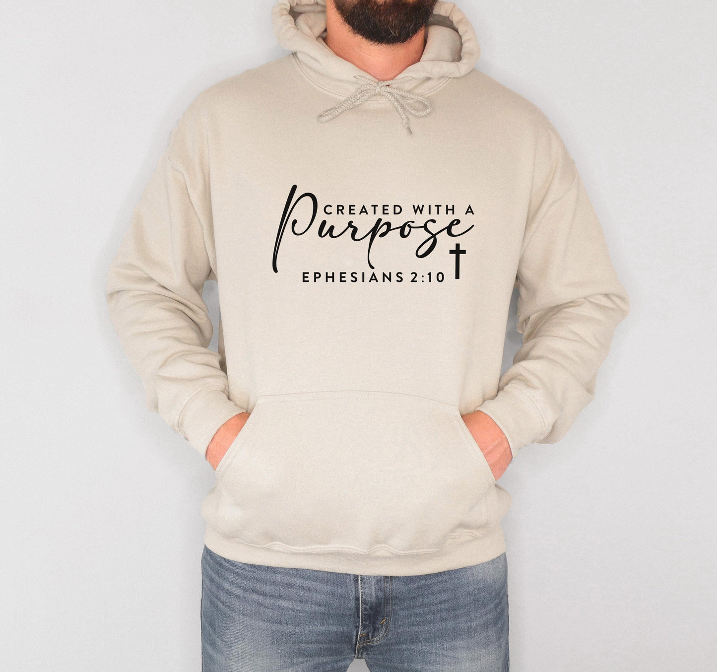 Created With a Purpose Hoodie Christian Bible Verse Clothing Unisex Religious Gift