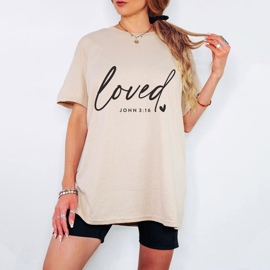 Loved with heart John 3:16 Shirt Christian Bible Verse Clothing Unisex Religious Gift