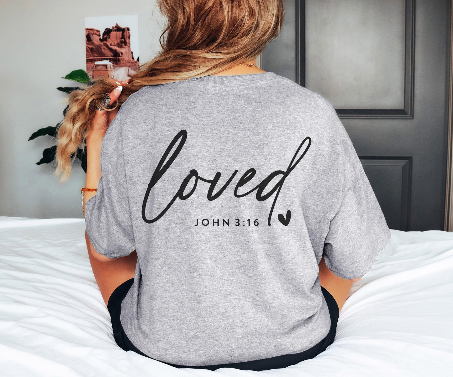 Loved with heart John 3:16 Shirt Christian Bible Verse Clothing Unisex Religious Gift