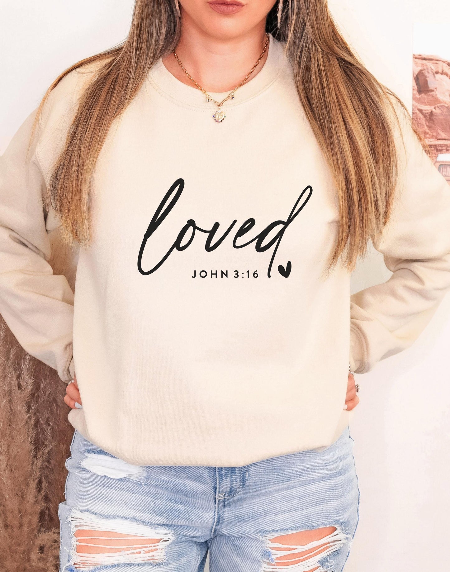 Loved with heart John 3:16 Shirt Christian Bible Verse Clothing Unisex Religious Gift