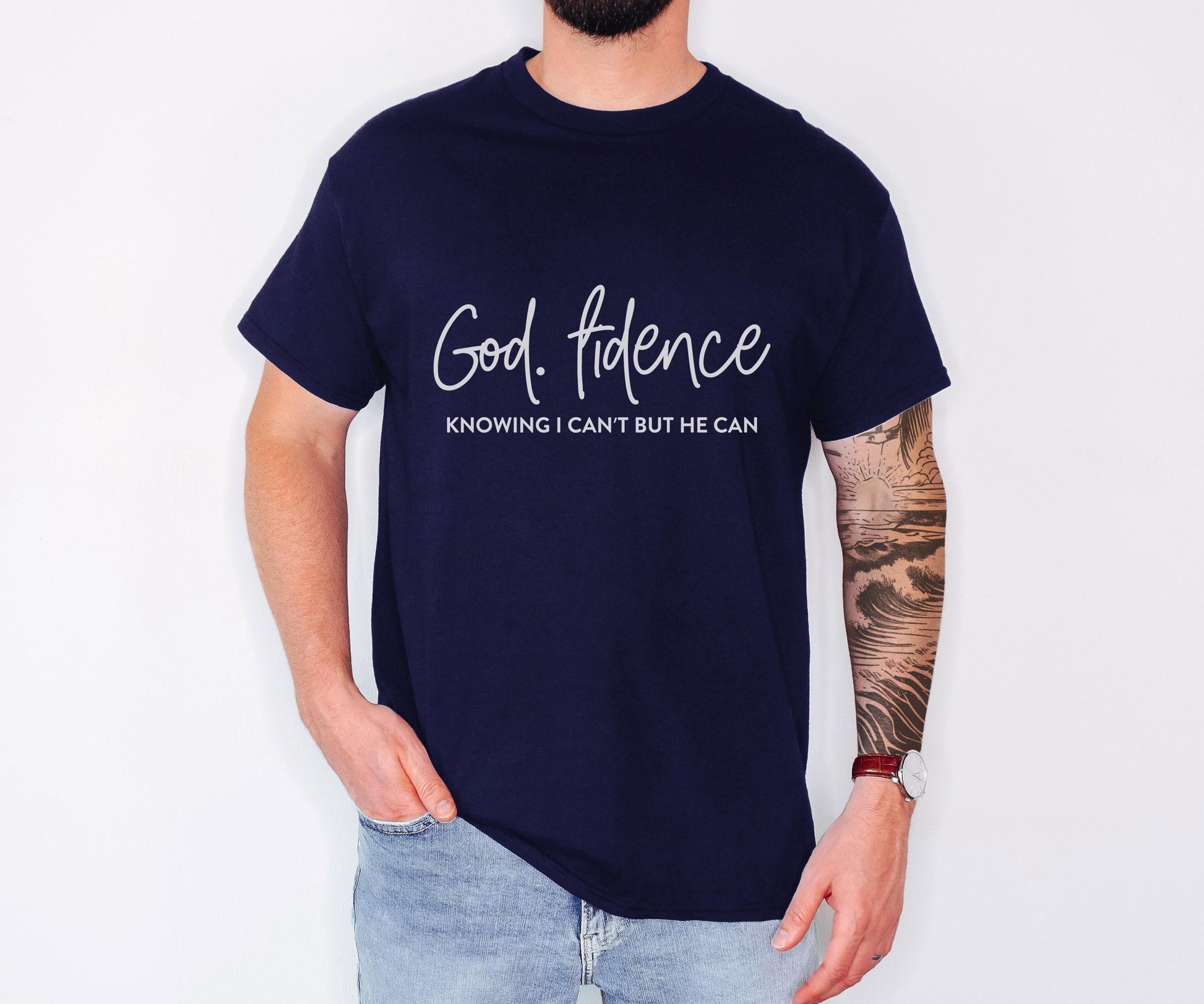God. fidence, Knowing I Can't but He Can - Christian Apparel Bible Verse Clothing Unisex Religious Gift