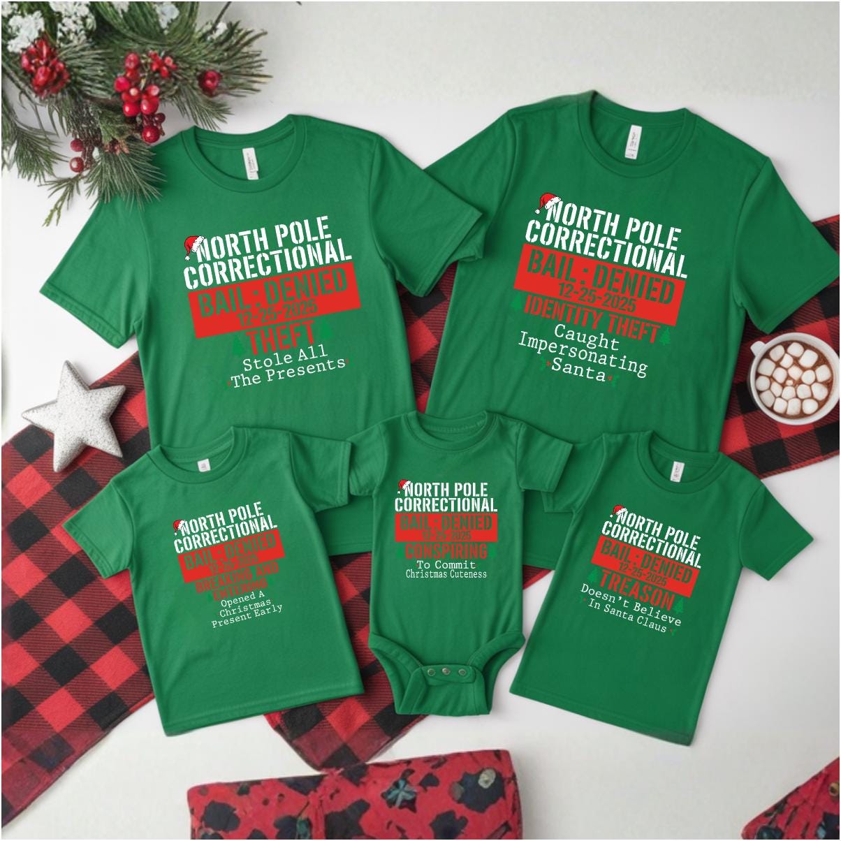 Family Xmas Shirt – North Pole Correctional Tee – Funny Christmas Hoodie Sweatshirt – 41 Sayings Available