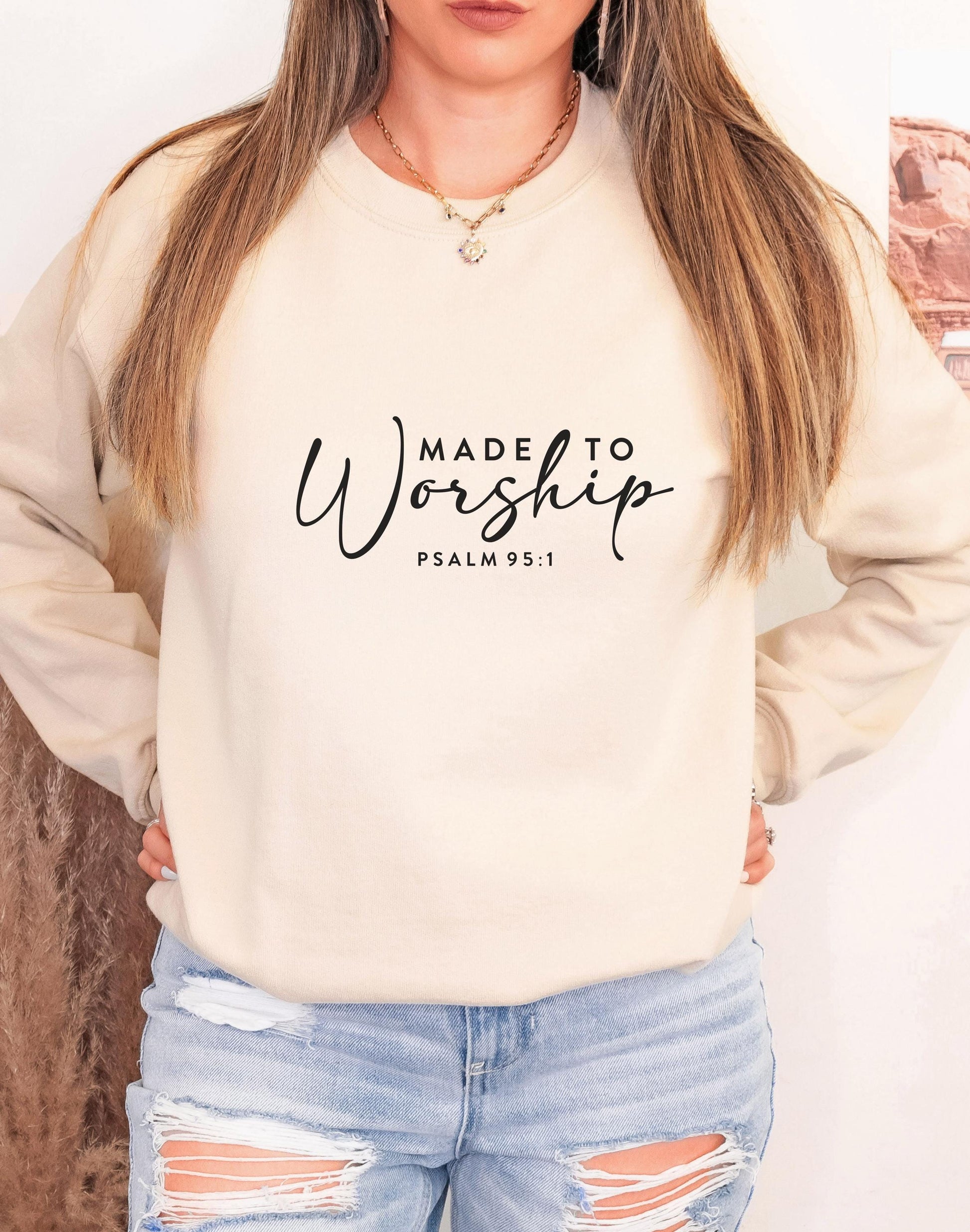 Made to Worship Psalm 95:1 Hoodie Christian Bible Verse Clothing Unisex Religious Gift