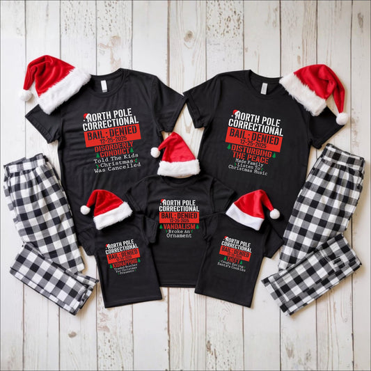 Family Xmas Shirt – North Pole Correctional Tee – Funny Christmas Hoodie Sweatshirt – 41 Sayings Available