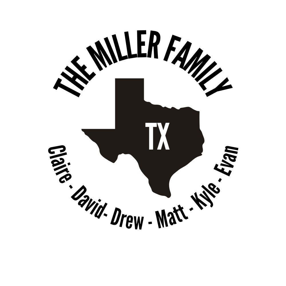 Custom RV name decal design preview with family name, state, and member names