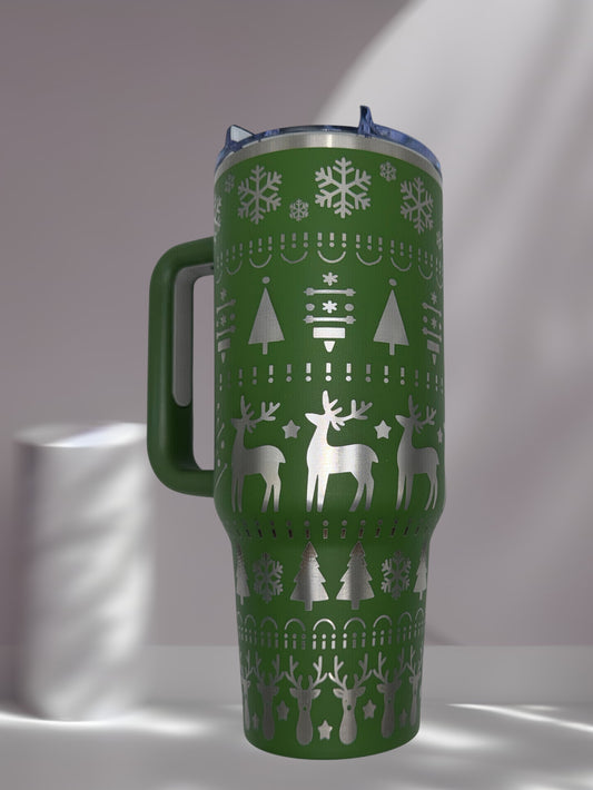 40oz Big Swig Tumbler – Laser Engraved Winter Pattern | Holiday Gift | Insulated Stainless Steel | Hogg Brand