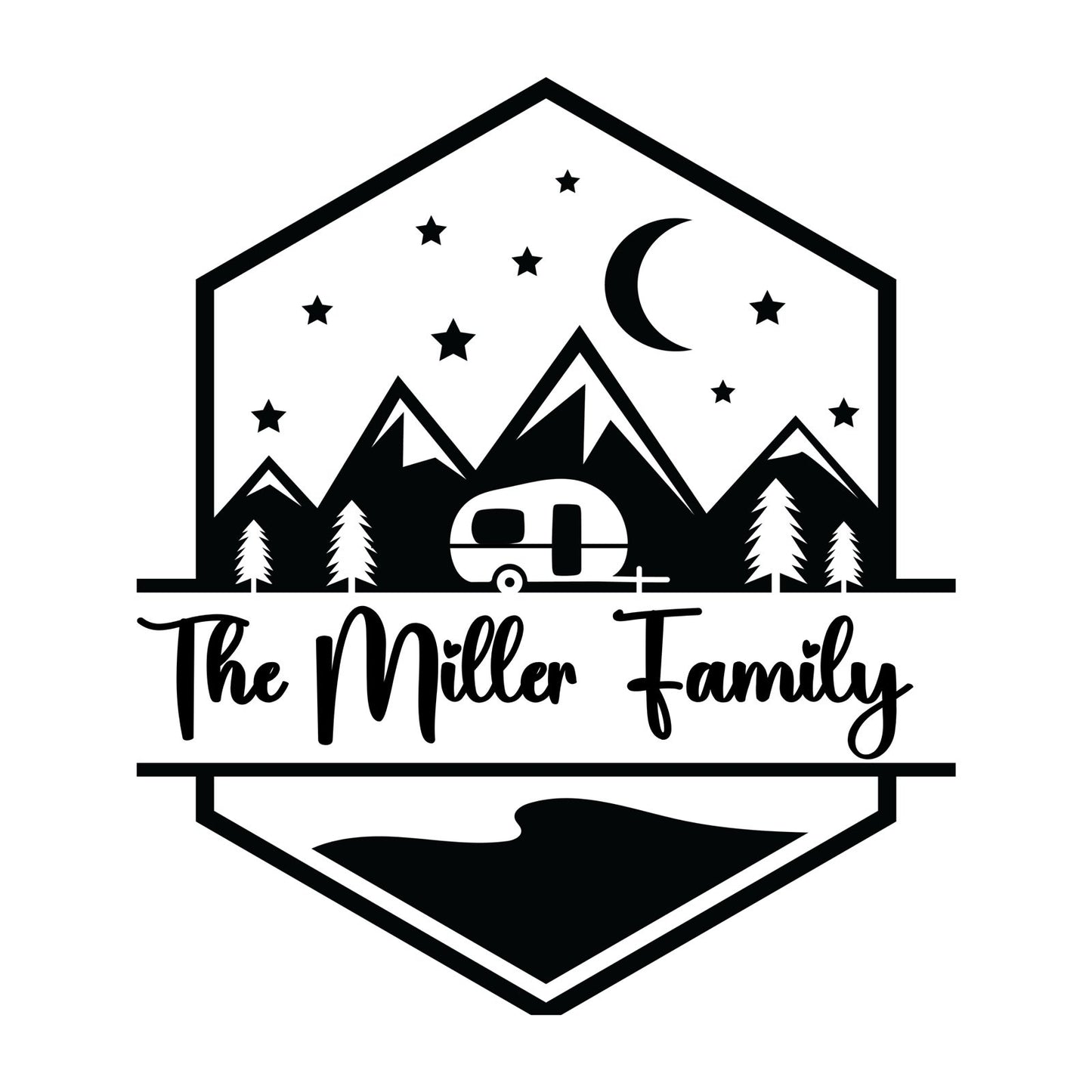 Happy Camper Family mountain night sky badge personalized name decal design preview