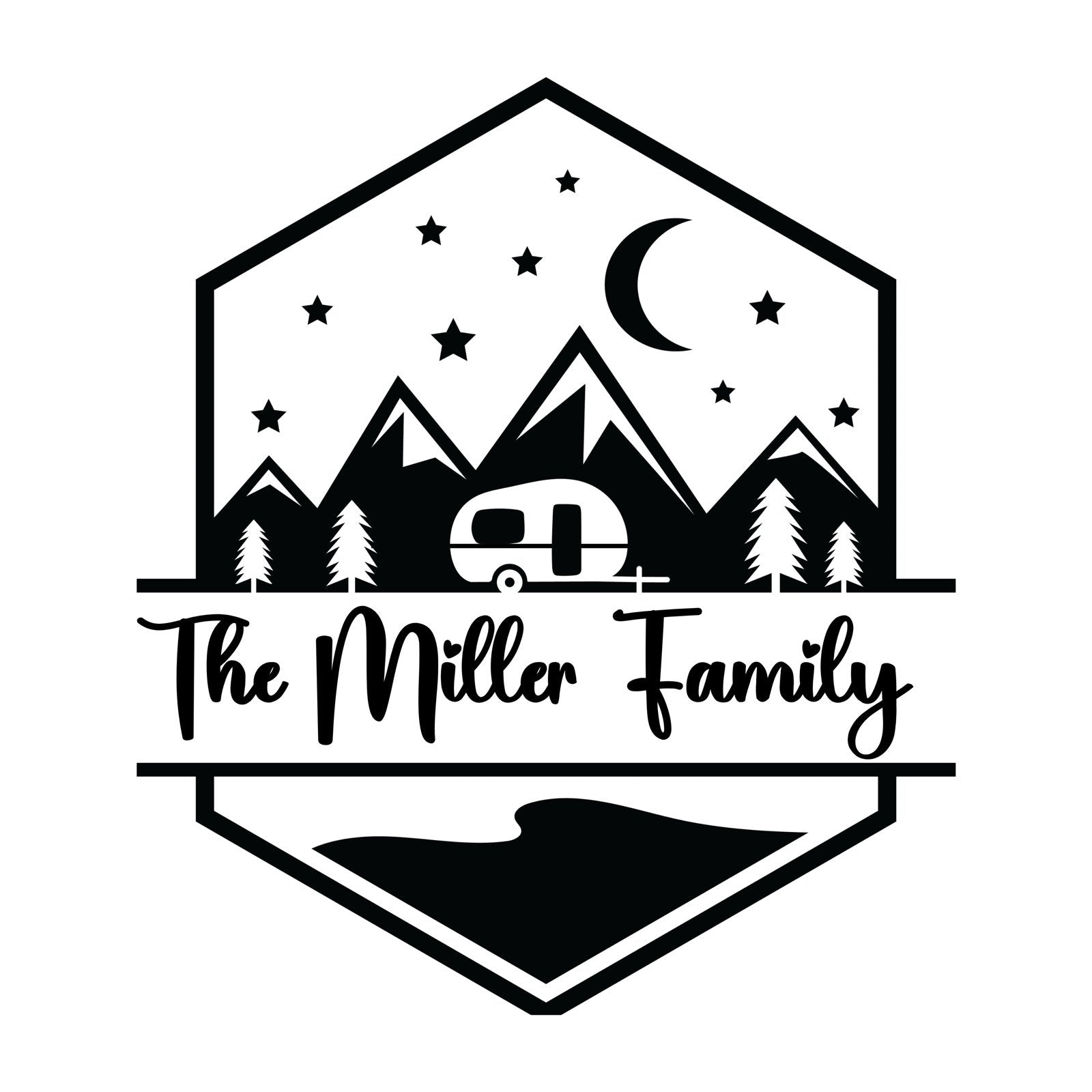 Happy Camper Family mountain night sky badge personalized name decal design preview